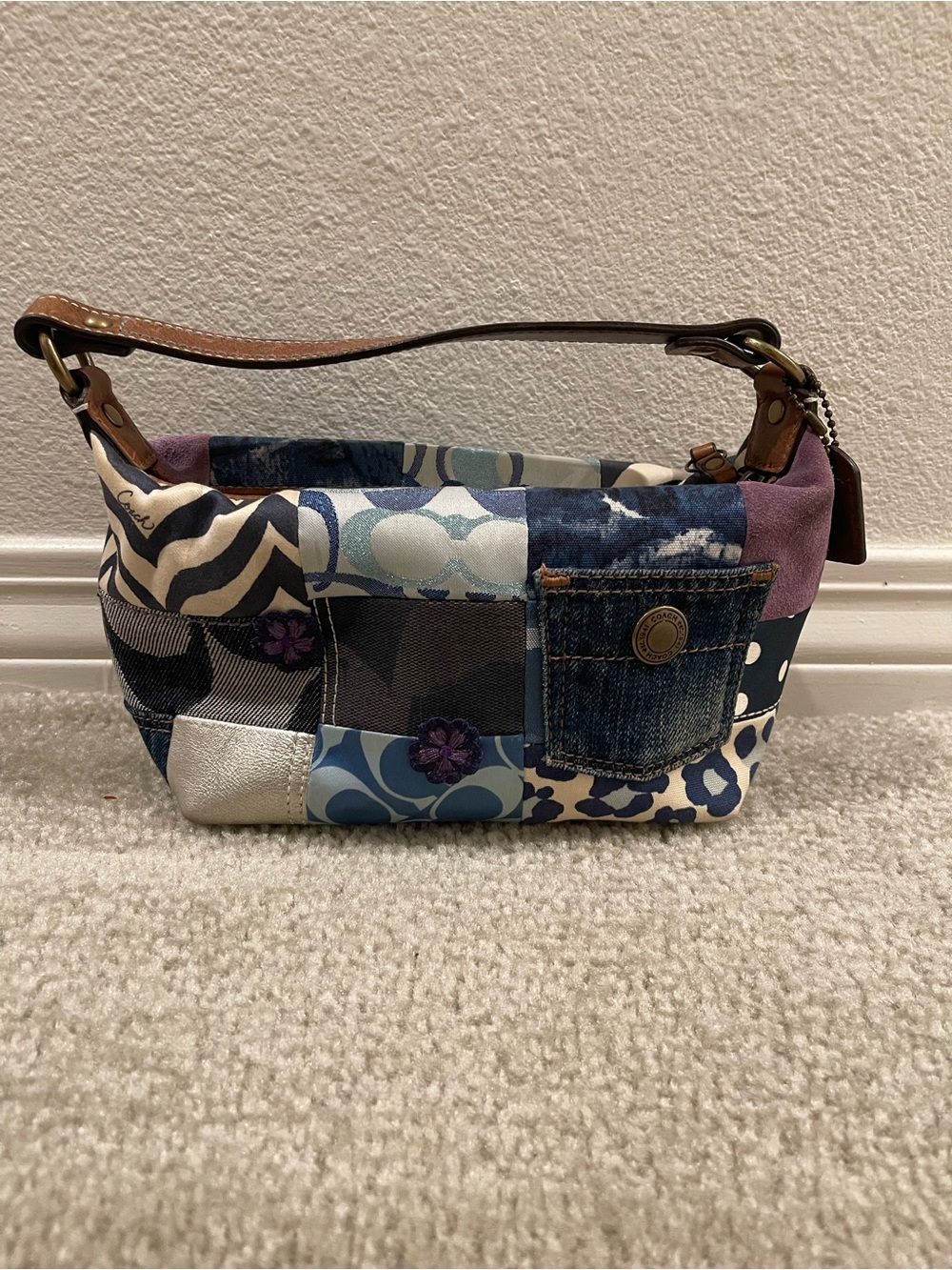 Vintage Coach Mini Bag Patchwork Denim Y2K Shoulder Bag Purse